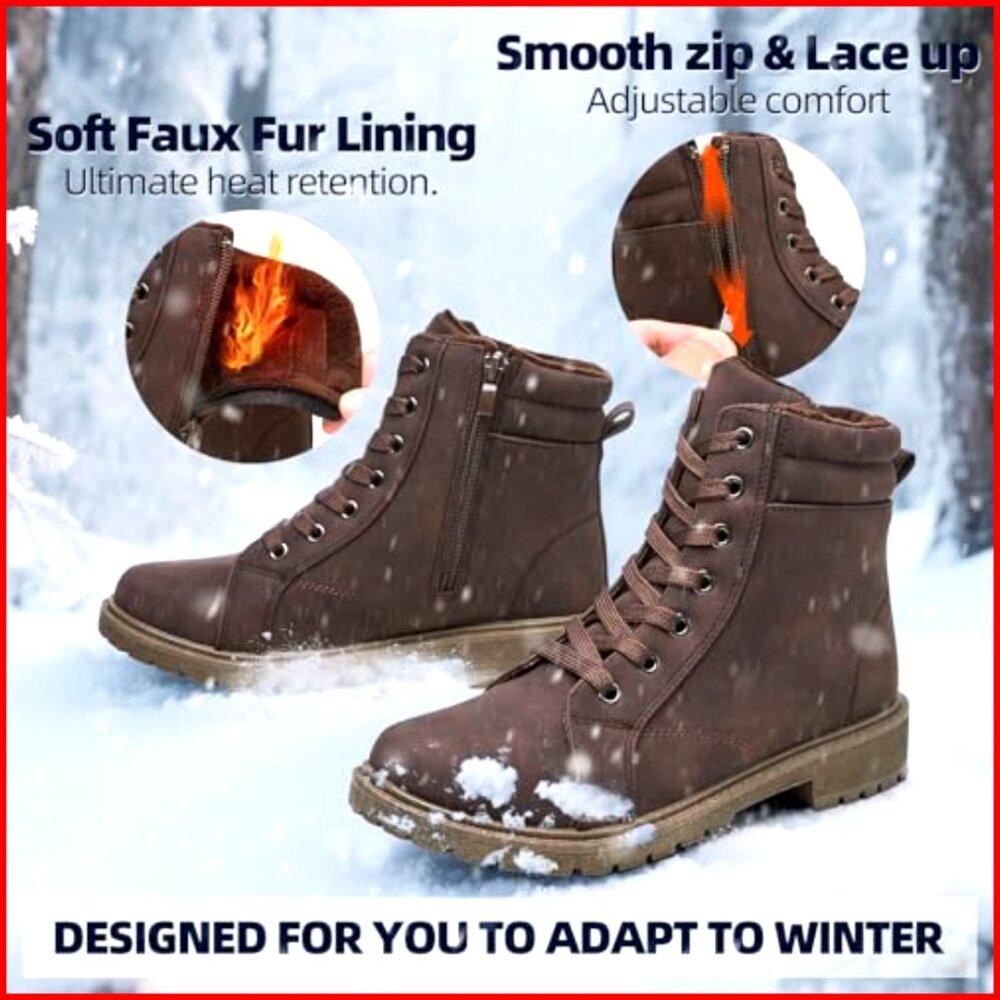 Women's Ankle Snow Boots Waterproof Non-Slip Faux Fur Lined Winter Booties - Picture 4 of 7